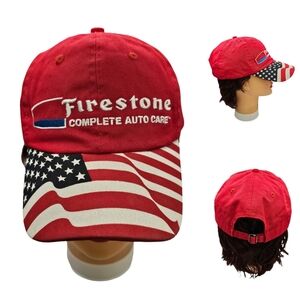 Firestone Complete Auto Care Flag USA Red Adjustable Baseball Cap‎ Hat Patriotic